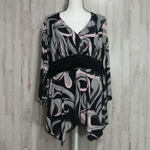 Dress Barn Women Black, Pink & Grey Blouse